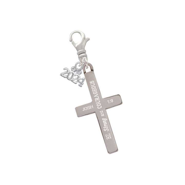 Delight Jewelry Stainless Steel Bible Verse Engraved Cross - Clip on Charm with Year 2024 Image 4