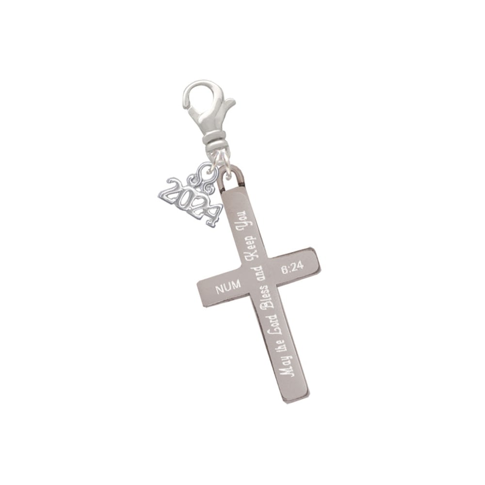 Delight Jewelry Stainless Steel Bible Verse Engraved Cross - Clip on Charm with Year 2024 Image 1