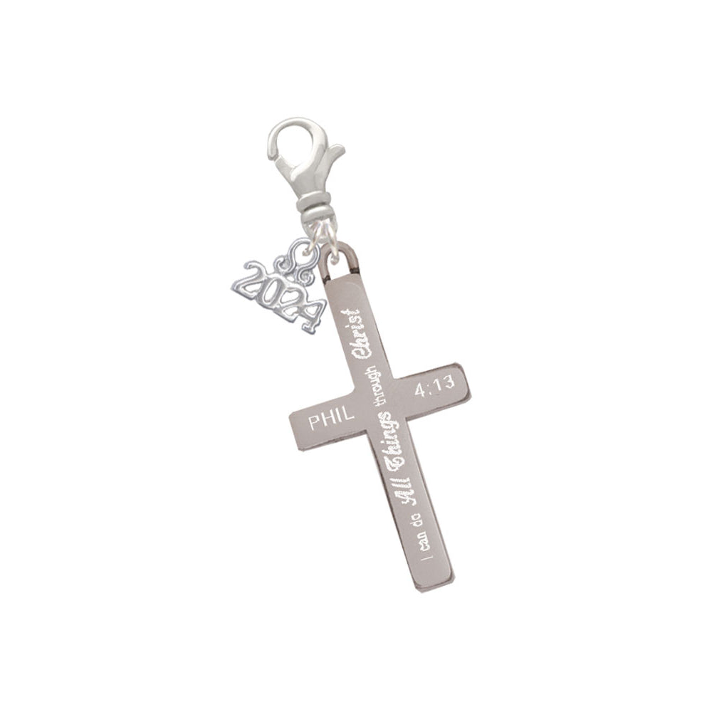 Delight Jewelry Stainless Steel Bible Verse Engraved Cross - Clip on Charm with Year 2024 Image 6