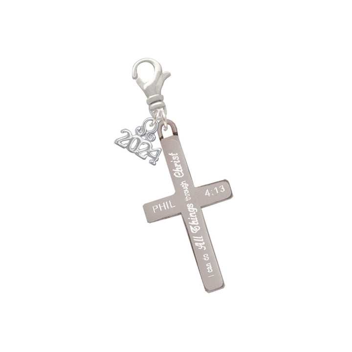 Delight Jewelry Stainless Steel Bible Verse Engraved Cross - Clip on Charm with Year 2024 Image 6