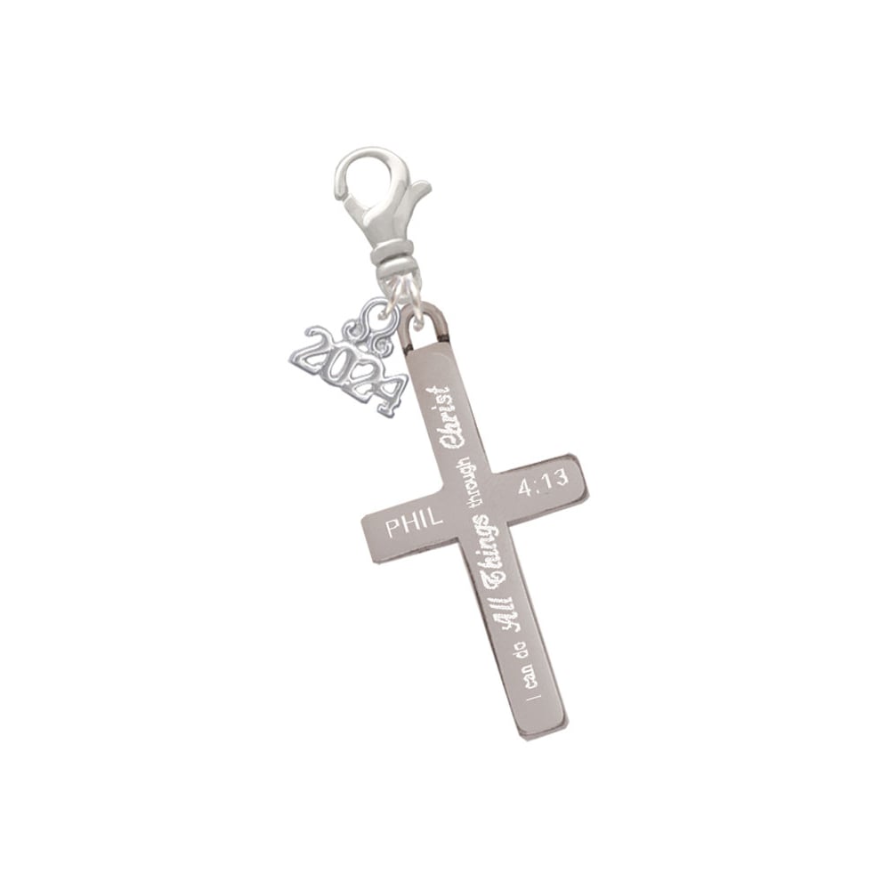 Delight Jewelry Stainless Steel Bible Verse Engraved Cross - Clip on Charm with Year 2024 Image 1