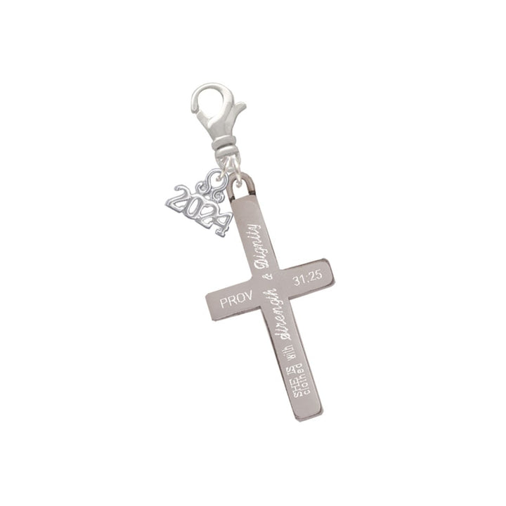 Delight Jewelry Stainless Steel Bible Verse Engraved Cross - Clip on Charm with Year 2024 Image 1