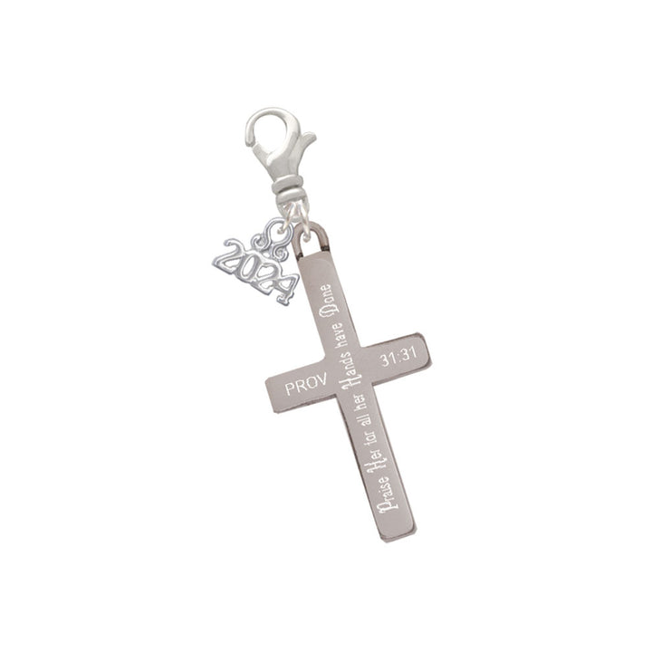 Delight Jewelry Stainless Steel Bible Verse Engraved Cross - Clip on Charm with Year 2024 Image 9
