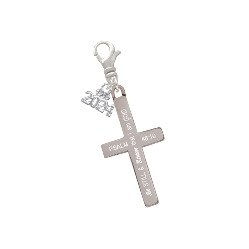 Delight Jewelry Stainless Steel Bible Verse Engraved Cross - Clip on Charm with Year 2024 Image 1