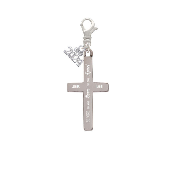 Delight Jewelry Stainless Steel Bible Verse Engraved Cross - Clip on Charm with Year 2024 Image 12