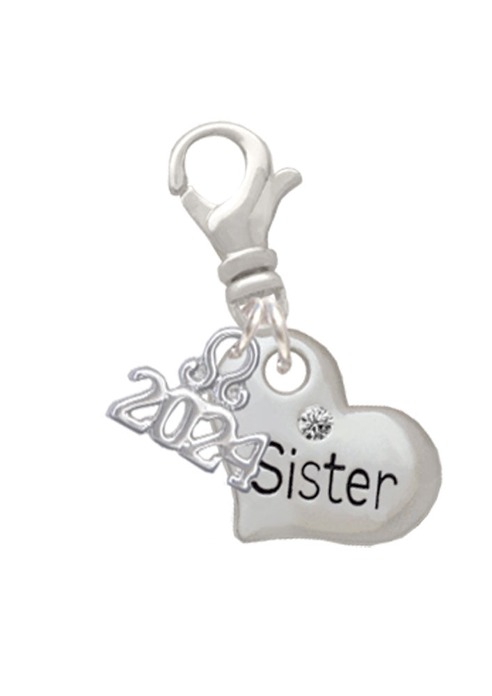 Delight Jewelry Silvertone Small Family Heart with Clear Crystal Clip on Charm with Year 2024 Image 3