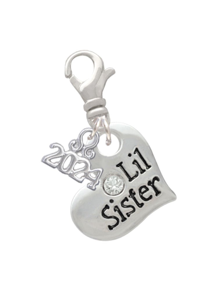 Delight Jewelry Silvertone Large Family Heart with Crystal Clip on Charm with Year 2024 Image 1