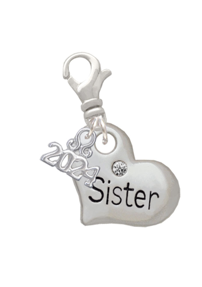 Delight Jewelry Silvertone Large Family Heart with Crystal Clip on Charm with Year 2024 Image 3