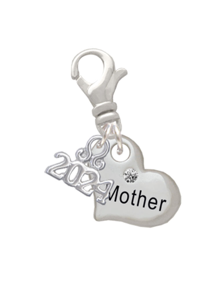 Delight Jewelry Silvertone Small Family Heart with Clear Crystal Clip on Charm with Year 2024 Image 4