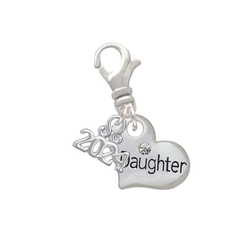 Delight Jewelry Silvertone Small Family Heart with Clear Crystal Clip on Charm with Year 2024 Image 7