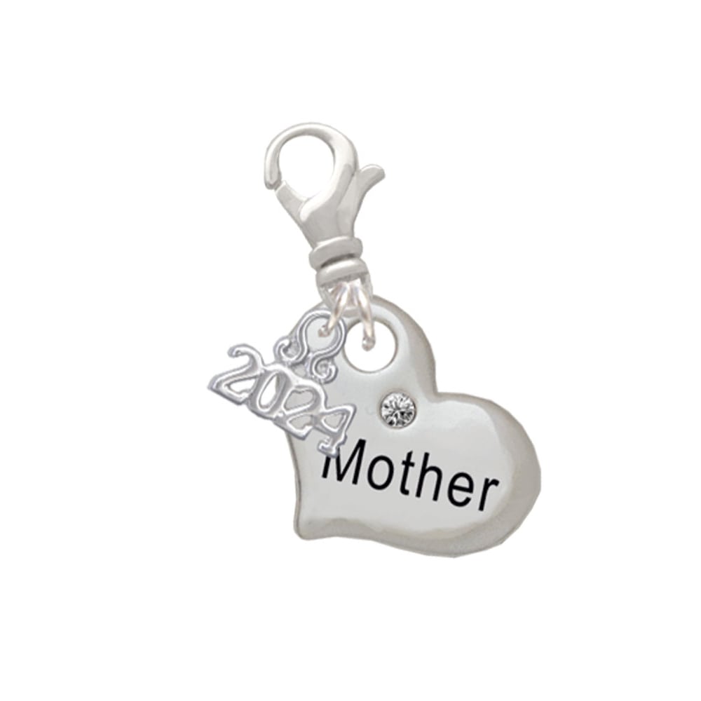 Delight Jewelry Silvertone Large Family Heart with Crystal Clip on Charm with Year 2024 Image 1