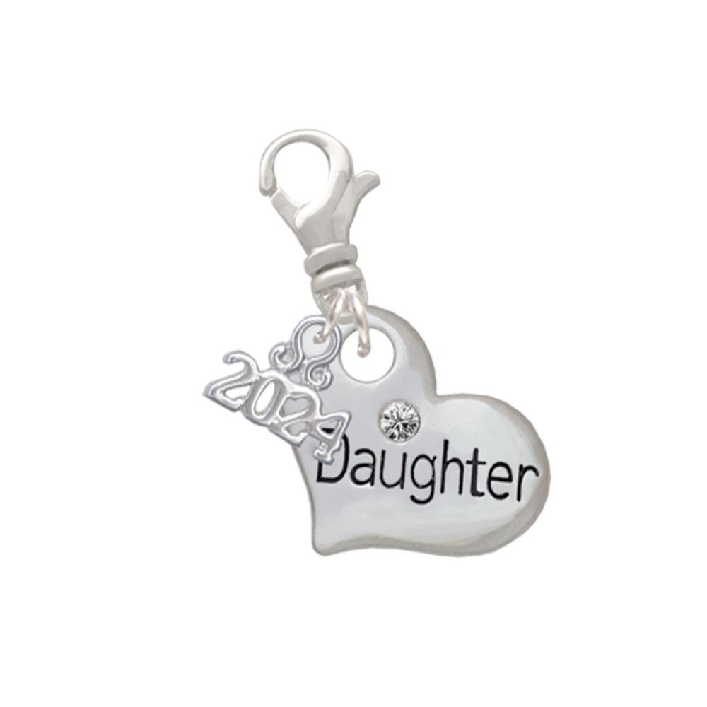 Delight Jewelry Silvertone Large Family Heart with Crystal Clip on Charm with Year 2024 Image 1