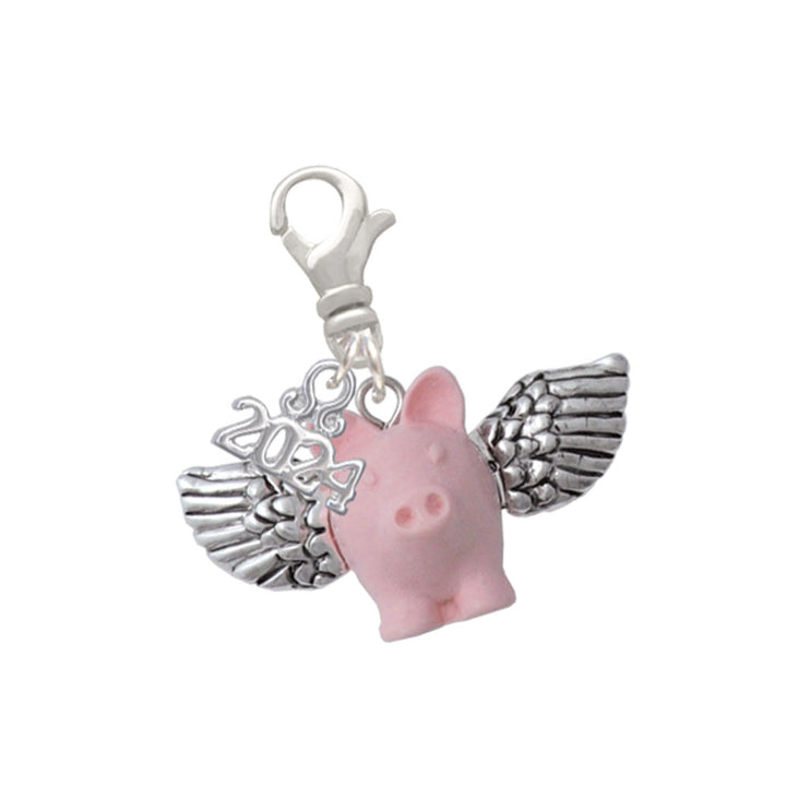 Delight Jewelry Flying Pig with Wings Clip on Charm with Year 2024 Image 1