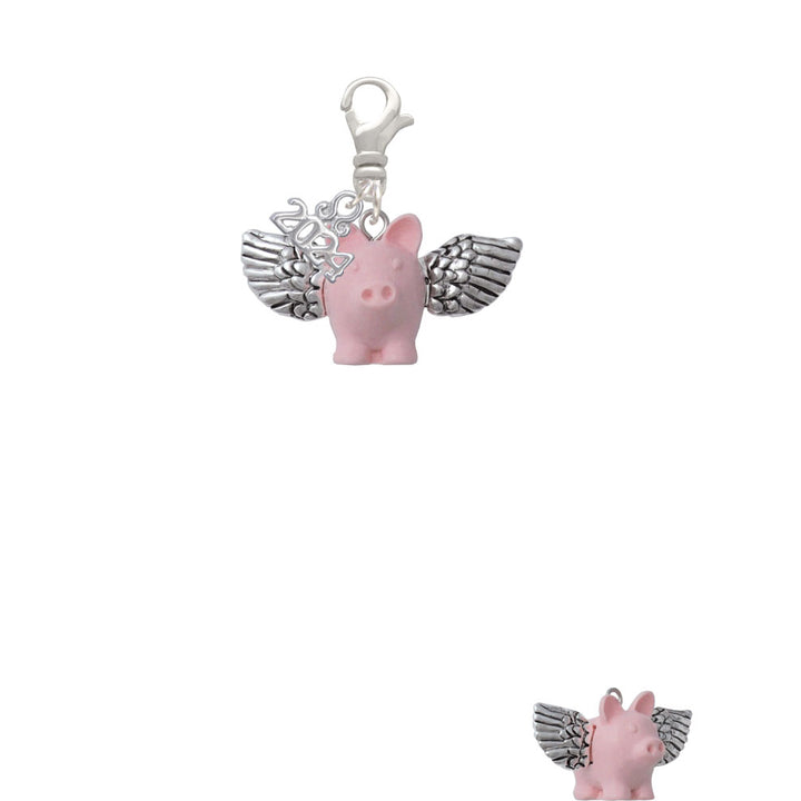 Delight Jewelry Flying Pig with Wings Clip on Charm with Year 2024 Image 2