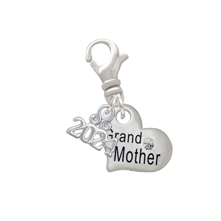 Delight Jewelry Silvertone Small Family Heart with Clear Crystal Clip on Charm with Year 2024 Image 8