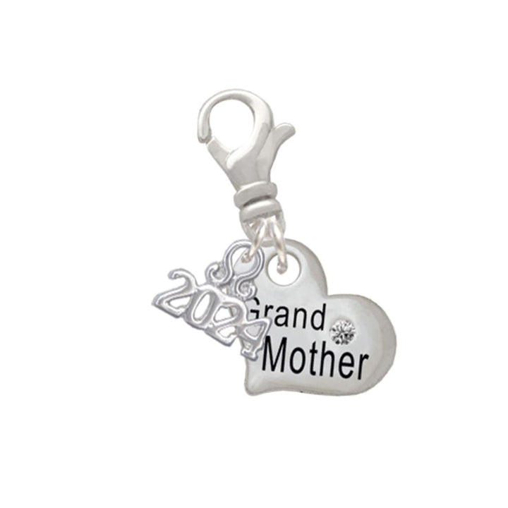 Delight Jewelry Silvertone Small Family Heart with Clear Crystal Clip on Charm with Year 2024 Image 1