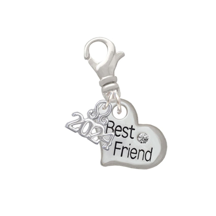 Delight Jewelry Silvertone Small Family Heart with Clear Crystal Clip on Charm with Year 2024 Image 1