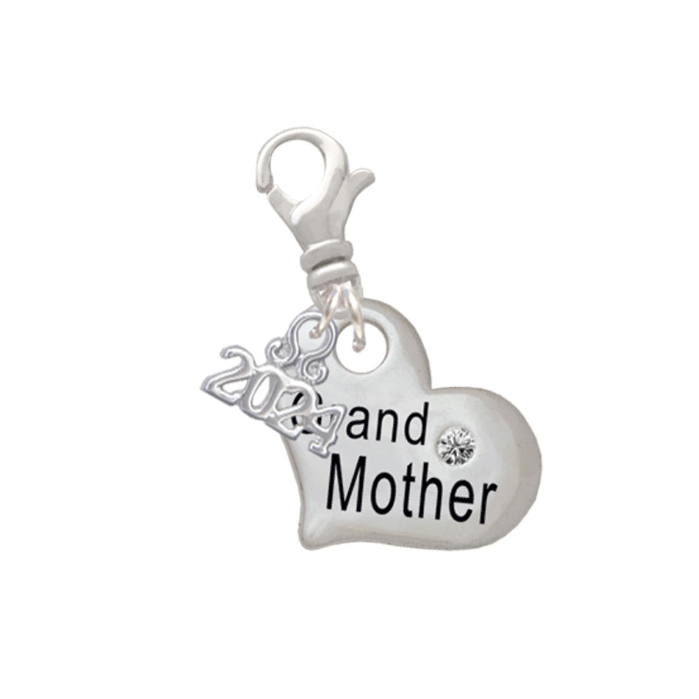Delight Jewelry Silvertone Large Family Heart with Crystal Clip on Charm with Year 2024 Image 9