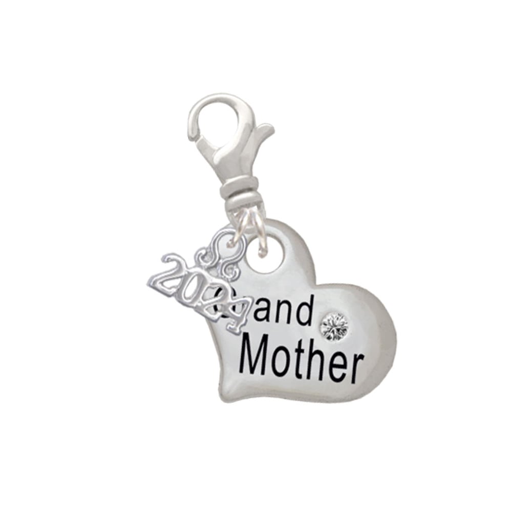 Delight Jewelry Silvertone Large Family Heart with Crystal Clip on Charm with Year 2024 Image 1