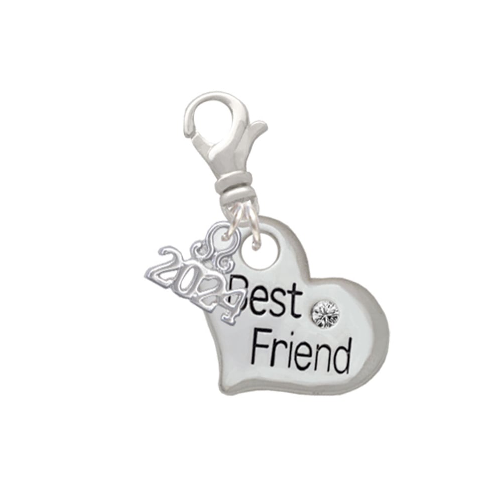 Delight Jewelry Silvertone Large Family Heart with Crystal Clip on Charm with Year 2024 Image 1