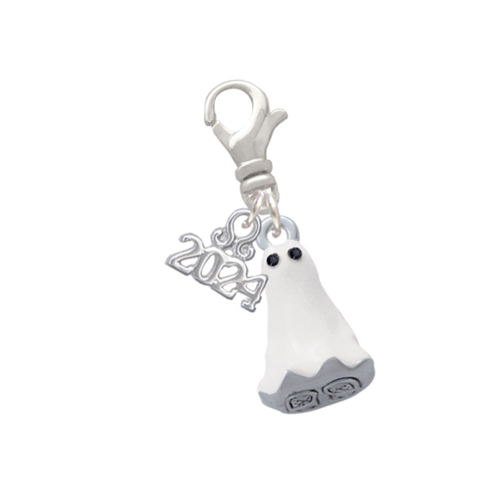 Delight Jewelry 3-D Ghost with Black Crystals Clip on Charm with Year 2024 Image 1