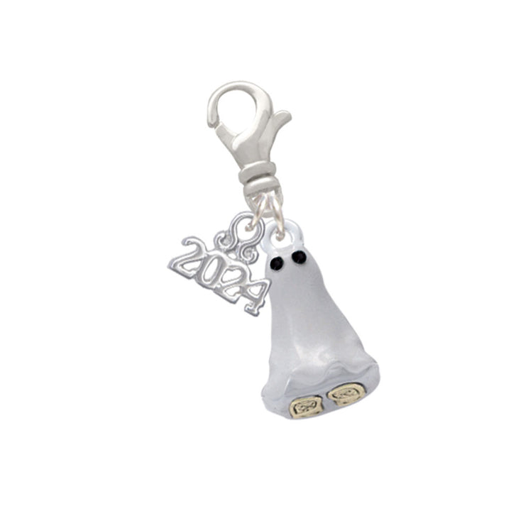 Delight Jewelry 3-D Ghost with Black Crystals Clip on Charm with Year 2024 Image 4
