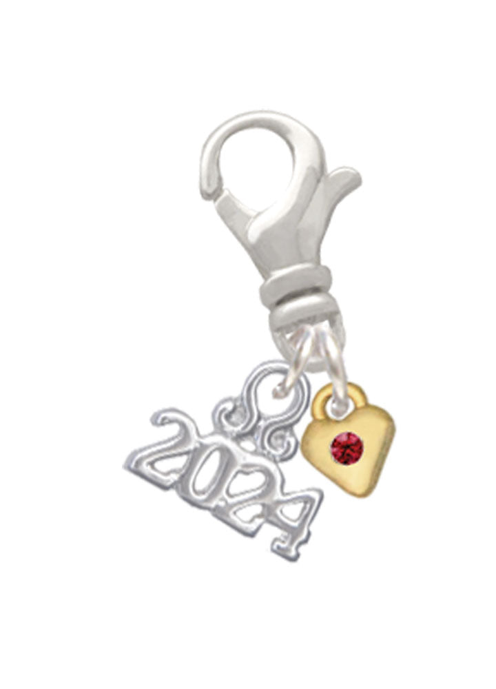 Delight Jewelry Goldtone Mini Birthday Month Crystal Heart Clip on Charm with Year 2024 Image 1