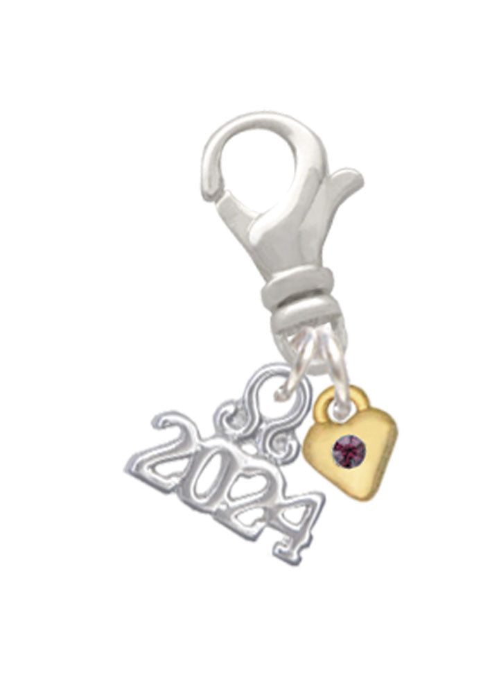 Delight Jewelry Goldtone Mini Birthday Month Crystal Heart Clip on Charm with Year 2024 Image 2
