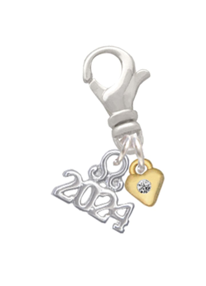 Delight Jewelry Goldtone Mini Birthday Month Crystal Heart Clip on Charm with Year 2024 Image 1