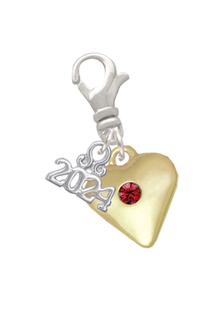 Delight Jewelry Goldtone Large Birthday Month Crystal Heart Clip on Charm with Year 2024 Image 1