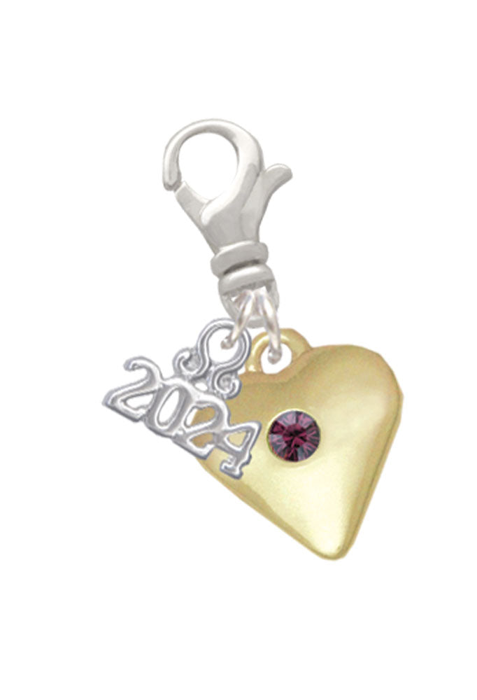 Delight Jewelry Goldtone Large Birthday Month Crystal Heart Clip on Charm with Year 2024 Image 2