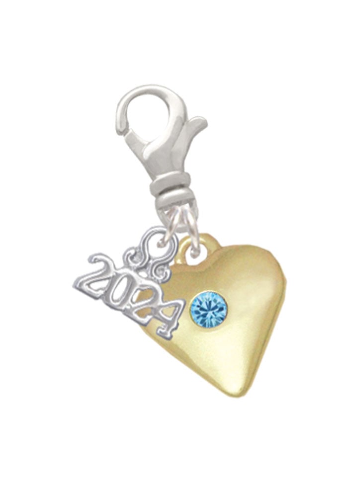 Delight Jewelry Goldtone Large Birthday Month Crystal Heart Clip on Charm with Year 2024 Image 1