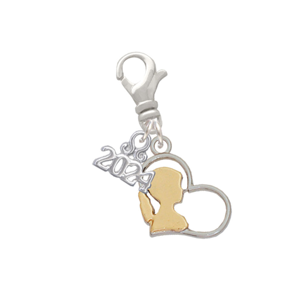 Delight Jewelry Girl Silhouette in Heart Clip on Charm with Year 2024 Image 4