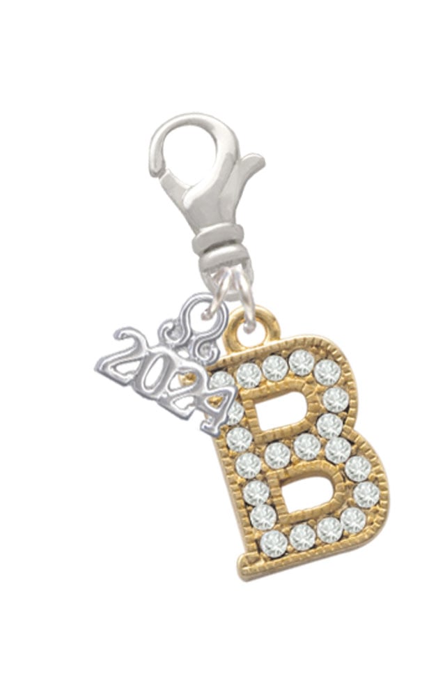 Delight Jewelry Goldtone Crystal Initial - Clip on Charm with Year 2024 Image 1