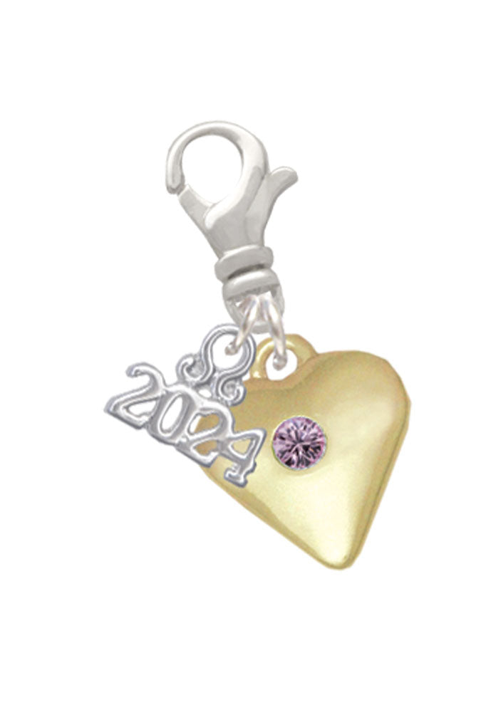 Delight Jewelry Goldtone Large Birthday Month Crystal Heart Clip on Charm with Year 2024 Image 6