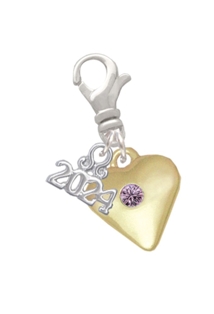Delight Jewelry Goldtone Large Birthday Month Crystal Heart Clip on Charm with Year 2024 Image 1