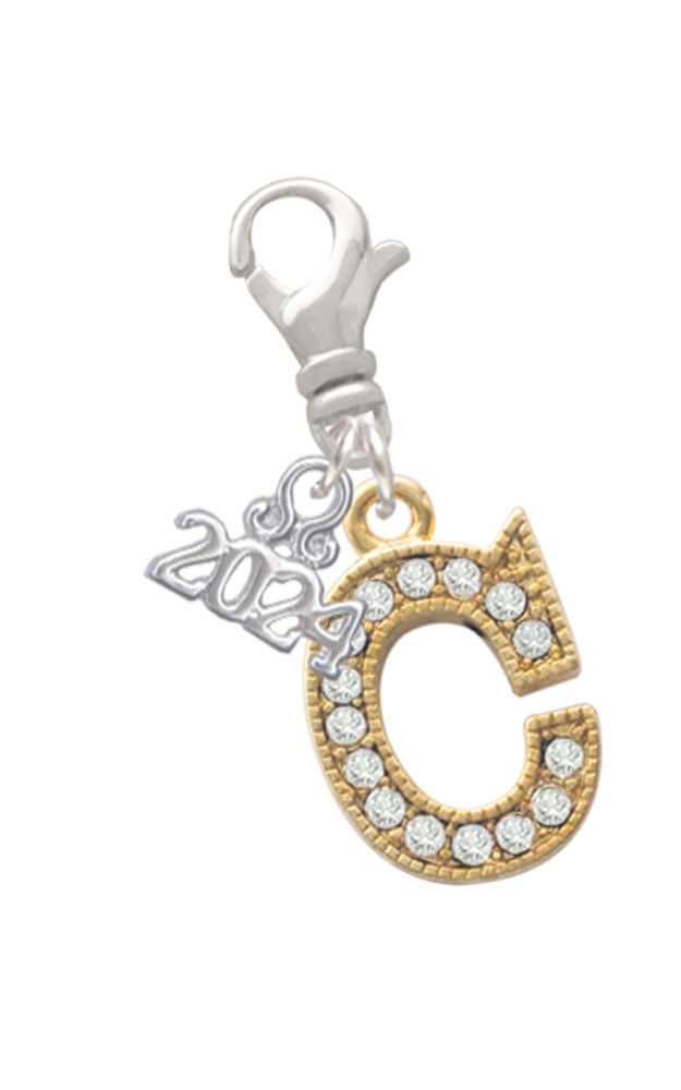 Delight Jewelry Goldtone Crystal Initial - Clip on Charm with Year 2024 Image 1