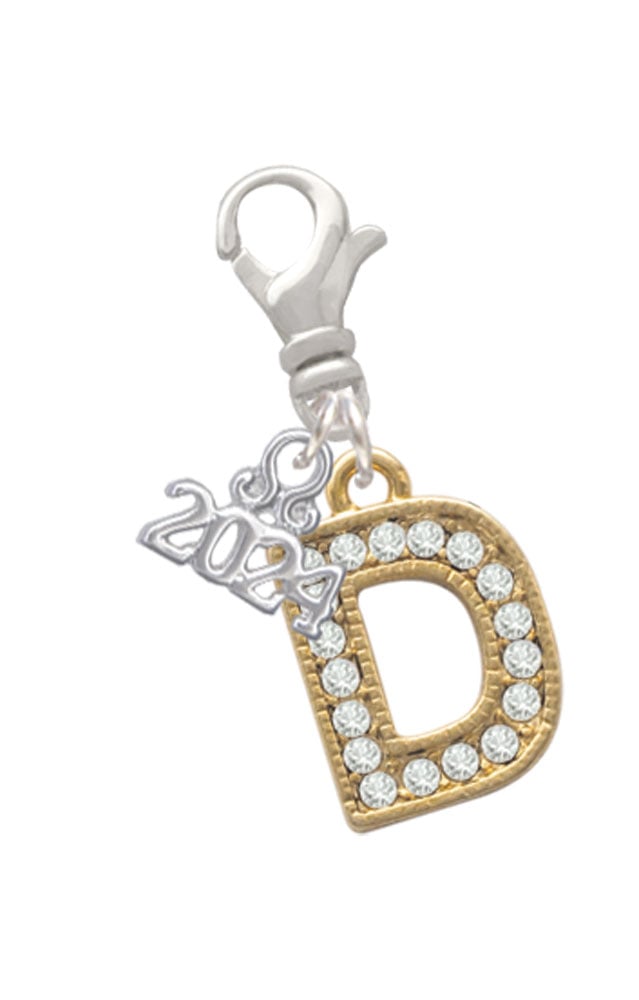 Delight Jewelry Goldtone Crystal Initial - Clip on Charm with Year 2024 Image 1