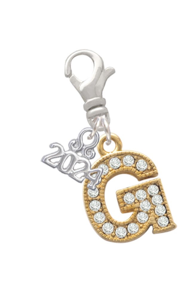 Delight Jewelry Goldtone Crystal Initial - Clip on Charm with Year 2024 Image 1