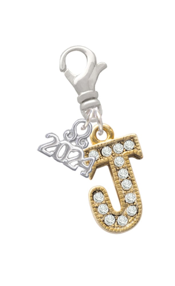 Delight Jewelry Goldtone Crystal Initial - Clip on Charm with Year 2024 Image 1