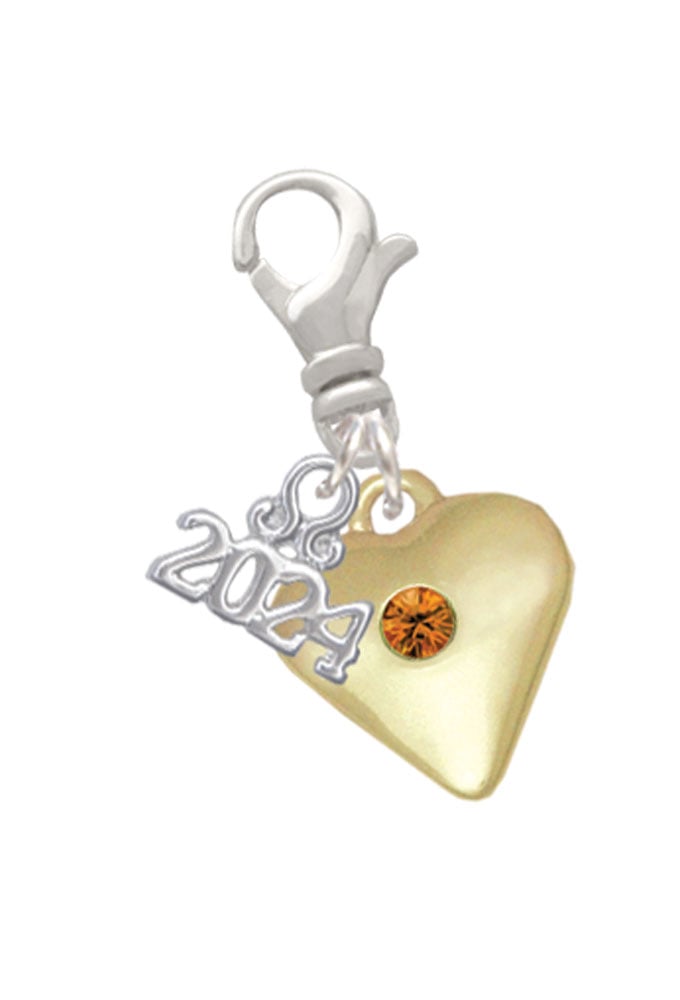 Delight Jewelry Goldtone Large Birthday Month Crystal Heart Clip on Charm with Year 2024 Image 1