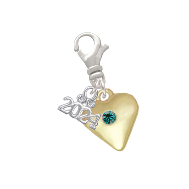 Delight Jewelry Goldtone Large Birthday Month Crystal Heart Clip on Charm with Year 2024 Image 1