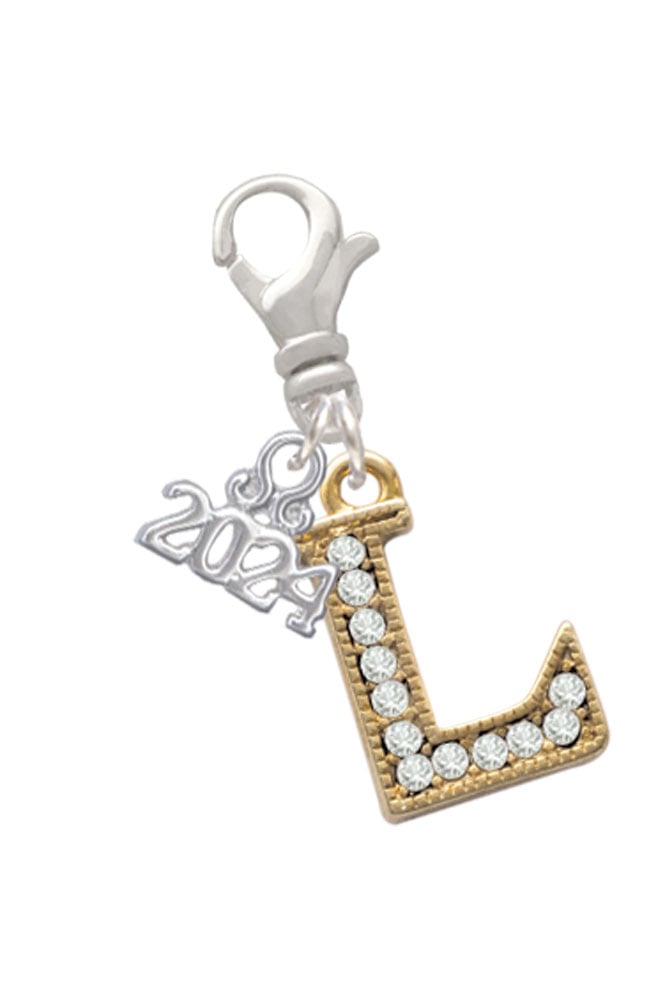 Delight Jewelry Goldtone Crystal Initial - Clip on Charm with Year 2024 Image 1