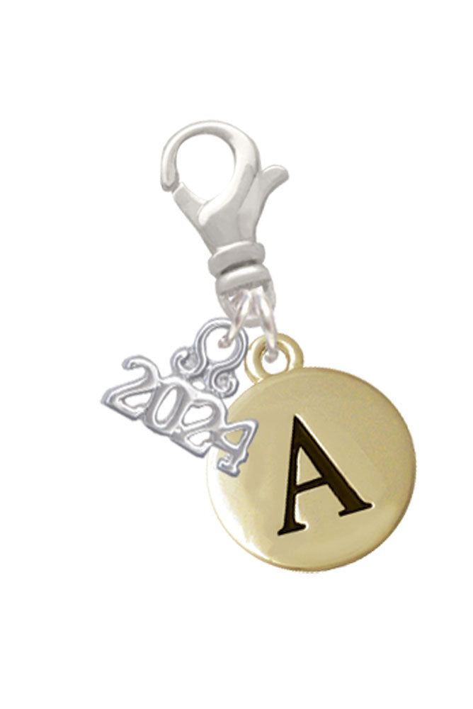 Delight Jewelry Goldtone Capital Letter - Pebble Disc - Clip on Charm with Year 2024 Image 1