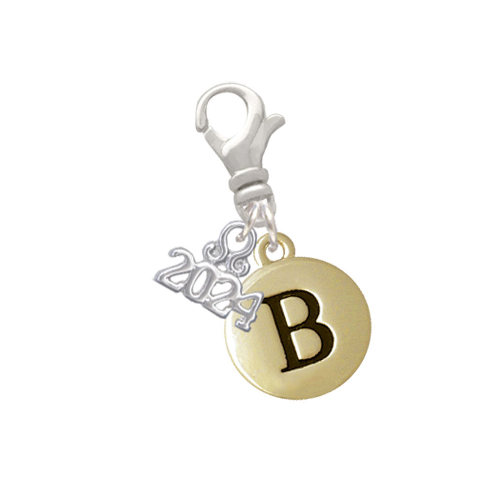 Delight Jewelry Goldtone Capital Letter - Pebble Disc - Clip on Charm with Year 2024 Image 2