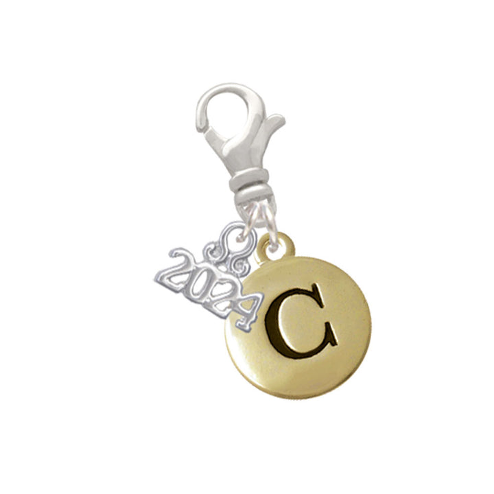 Delight Jewelry Goldtone Capital Letter - Pebble Disc - Clip on Charm with Year 2024 Image 3