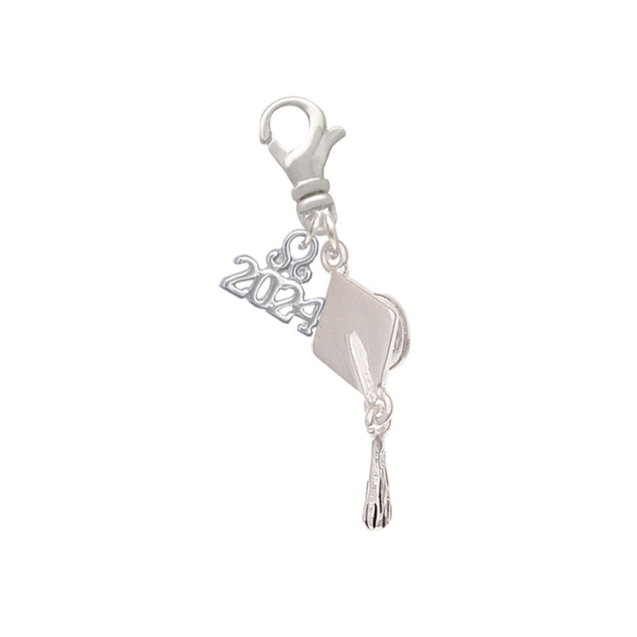 Delight Jewelry Plated 3-D Graduation Hat Clip on Charm with Year 2024 Image 1