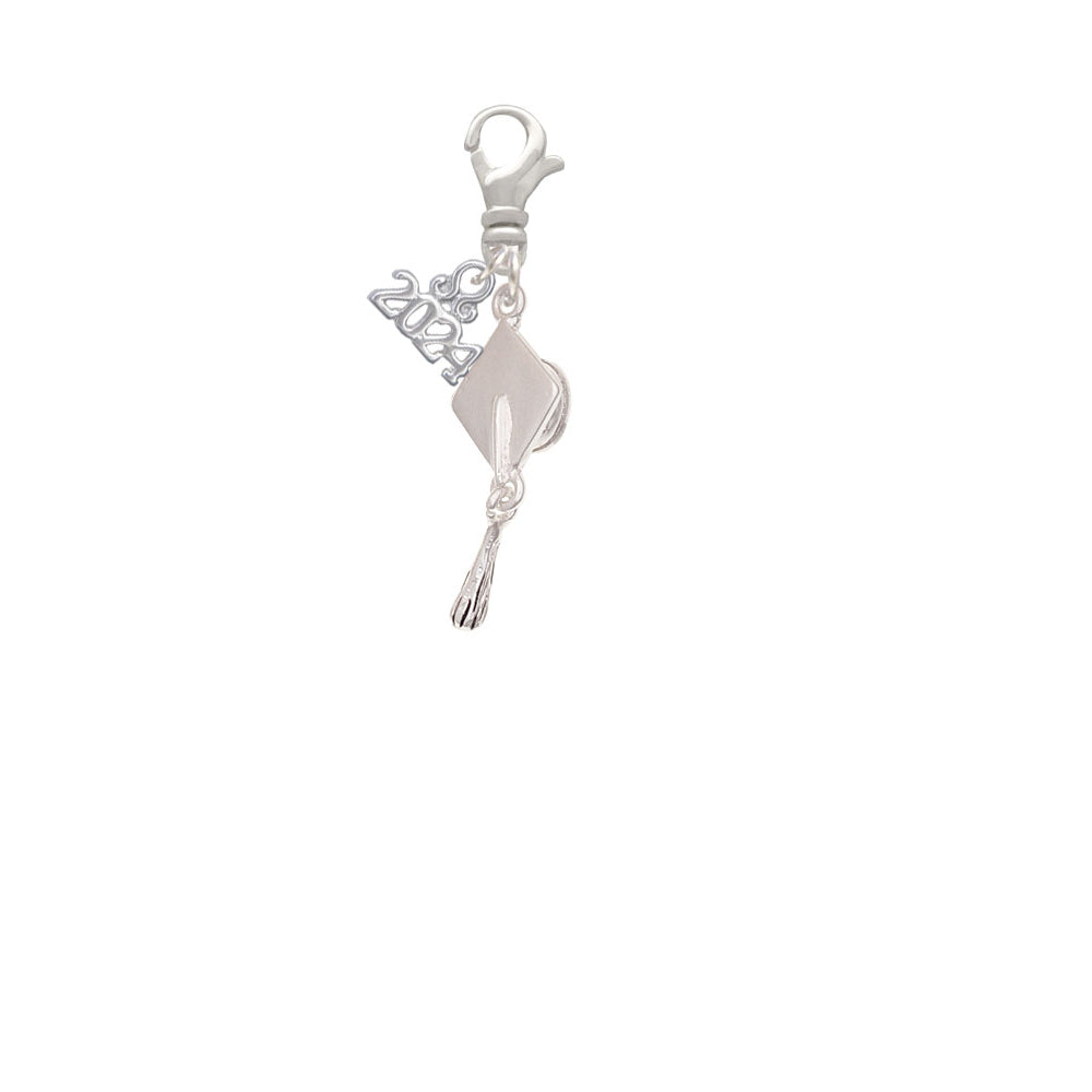 Delight Jewelry Plated 3-D Graduation Hat Clip on Charm with Year 2024 Image 2