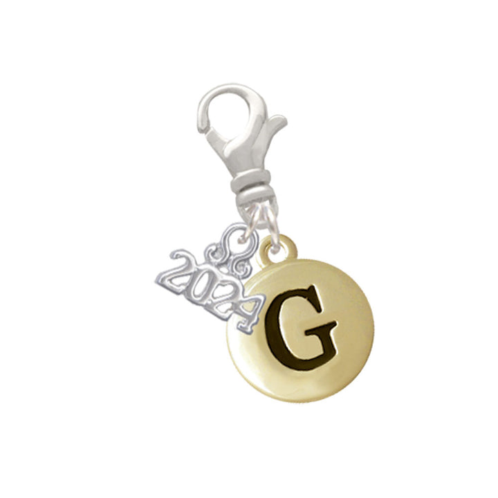 Delight Jewelry Goldtone Capital Letter - Pebble Disc - Clip on Charm with Year 2024 Image 7
