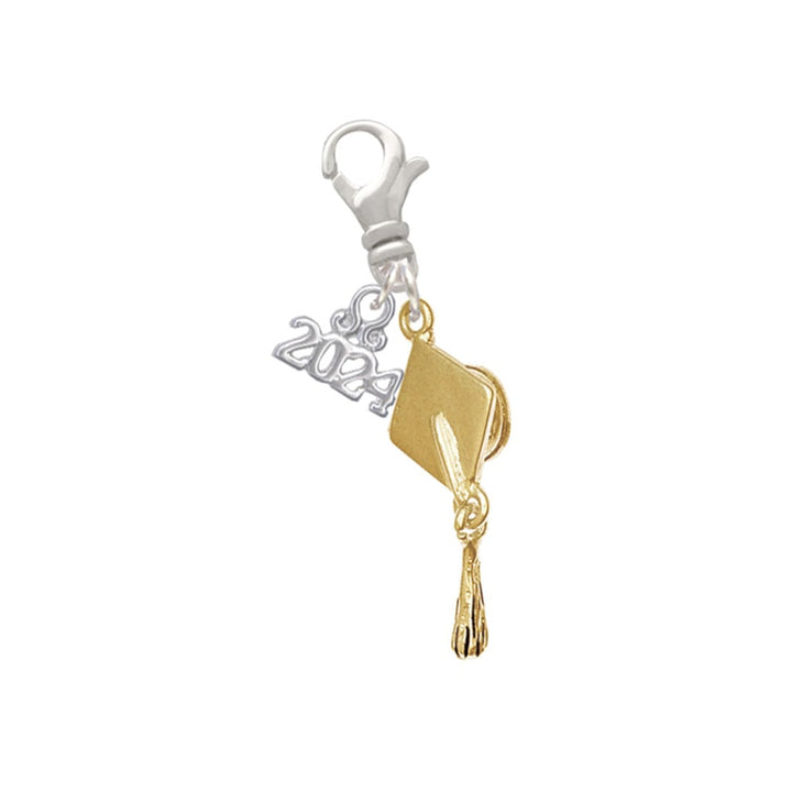 Delight Jewelry Plated 3-D Graduation Hat Clip on Charm with Year 2024 Image 1